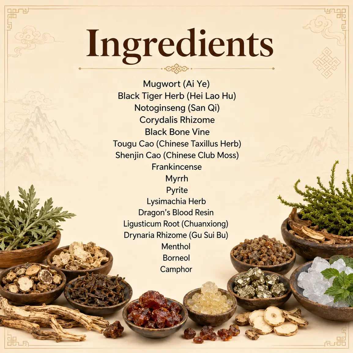 Lhasa Remedy joint cream ingredients Moxa Herb Notoginseng Frankincense Myrrh Borneol Menthol Camphor