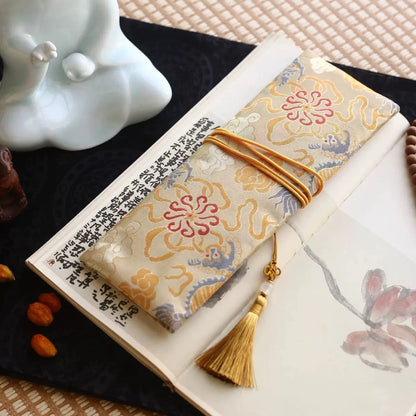 Lhasa Remedy Silken Ritual Qilin Royal incense carry pouch beige mandala hexagon brocade red tassel