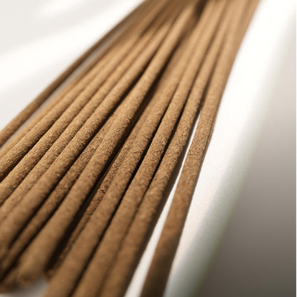 Close-up view of Potala Palace Tibetan incense sticks, showing the smooth, fine-grained texture under soft daylight with natural shadow play.