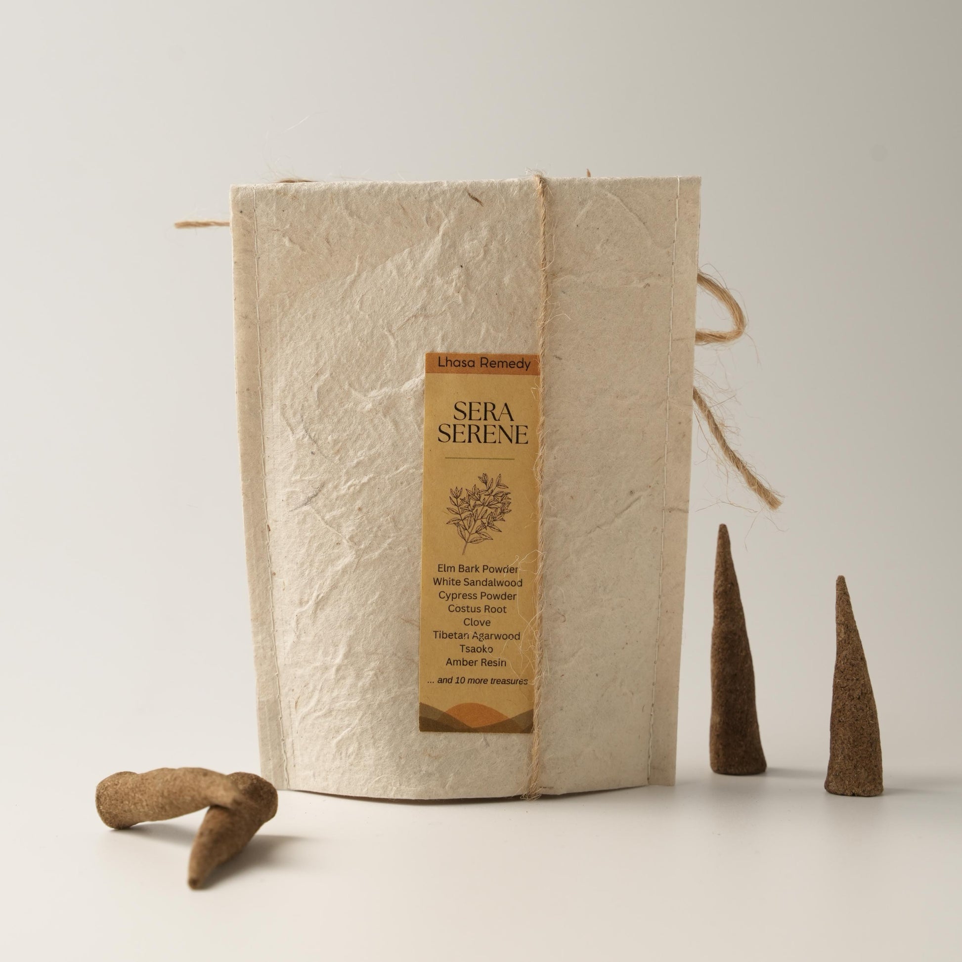 Sera Serene product packaging with incense cones on a light background